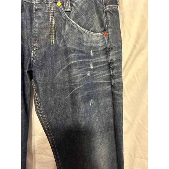 #8026 Takeshy Kurosawa Jeans Men's 34 Dark Wash Distressed Denim Button Fly - Picture 3 of 9